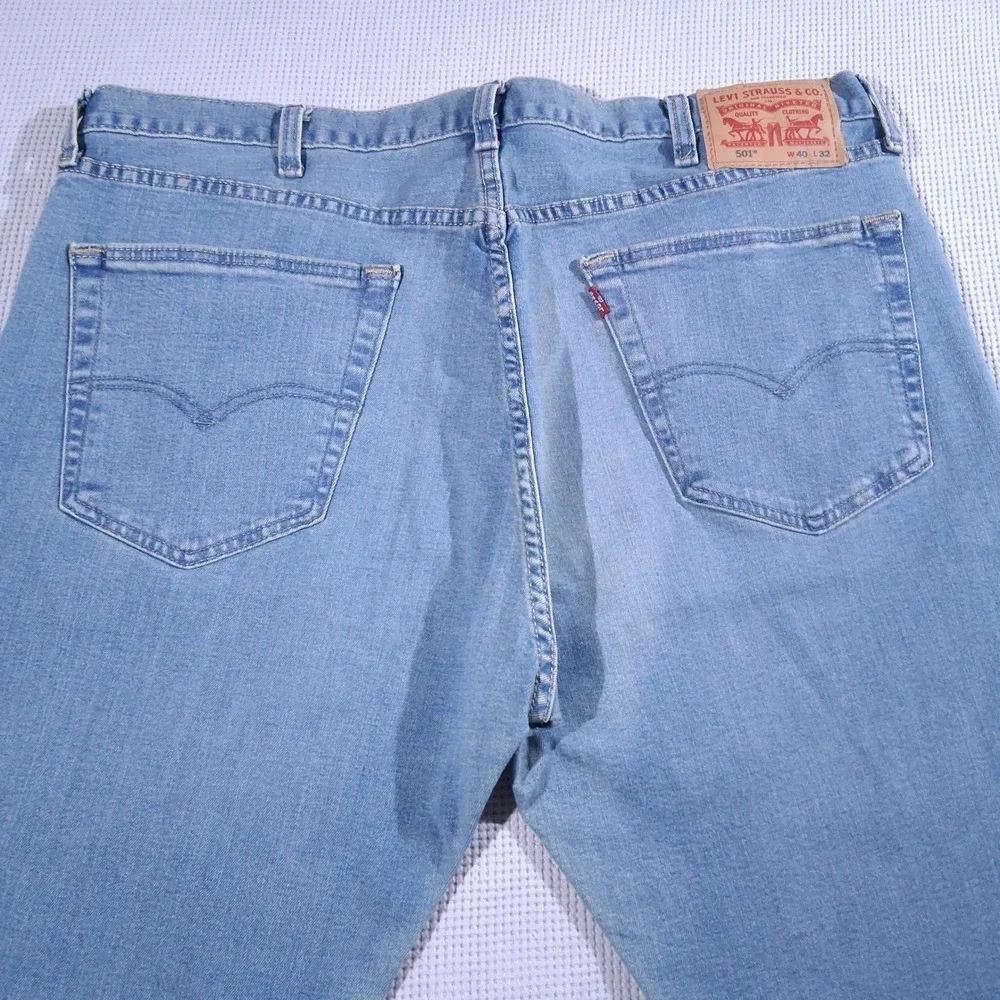 Levis 501 Org Mens Light Wash Button Fly Straight Leg Jeans 40x32 (Fits 40x30)